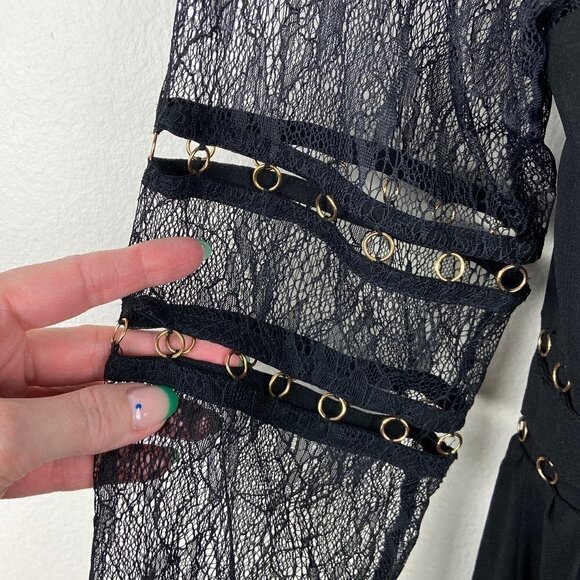 ASOS WAREHOUSE | Long Lace Sleeves Skater Dress in Black 4 - Picture 7 of 11